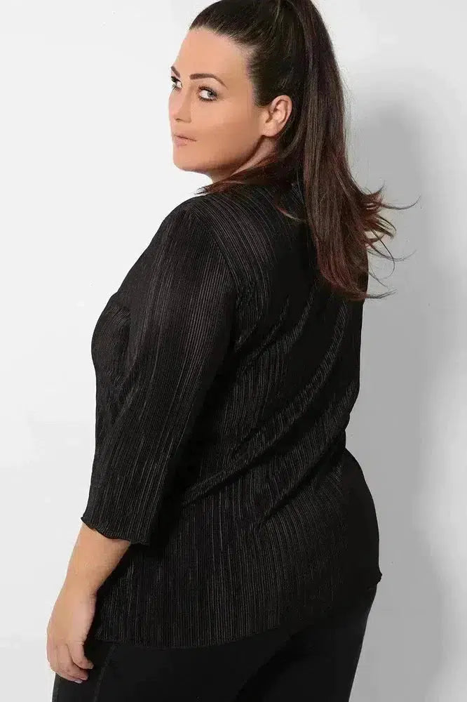 Black Pleated Front Tie Cardigan Overlay Blouse-phoenixpatriotfoundation