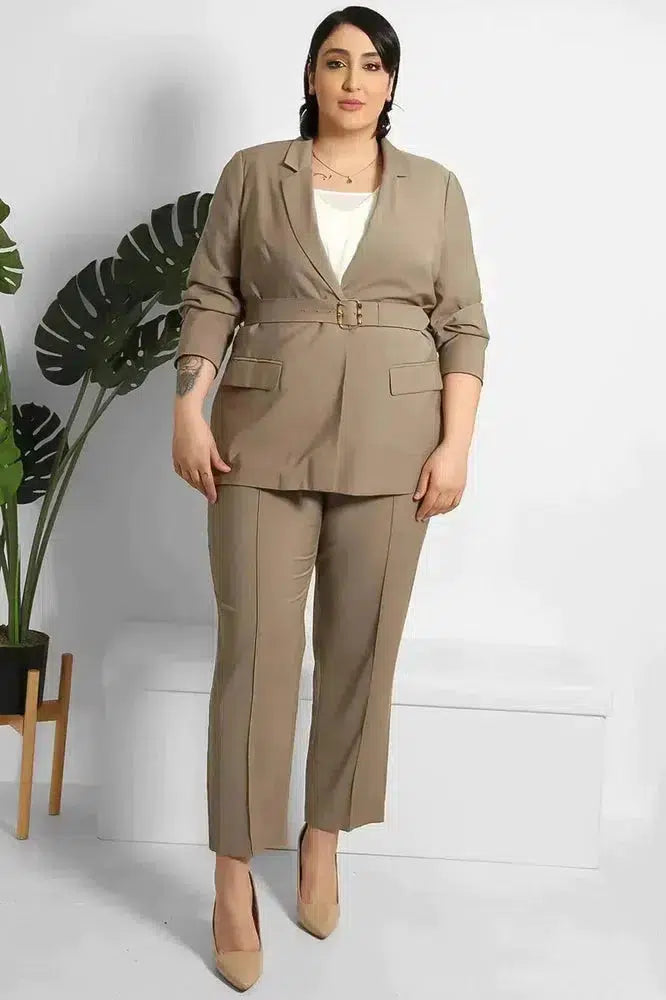 Cropped Trousers And Fitted Belted Blazer Suit-phoenixpatriotfoundation