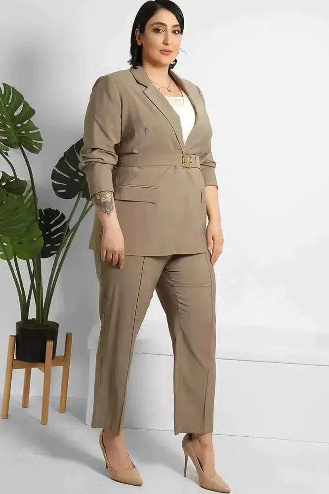 Cropped Trousers And Fitted Belted Blazer Suit-phoenixpatriotfoundation