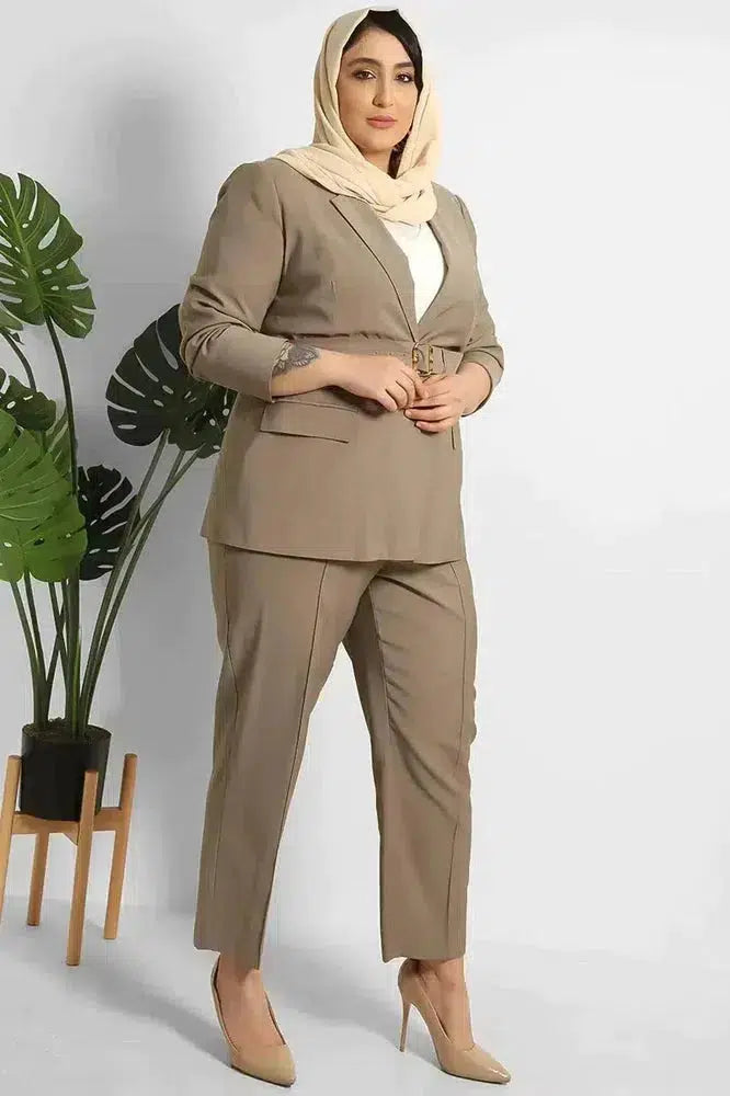 Cropped Trousers And Fitted Belted Blazer Suit-phoenixpatriotfoundation