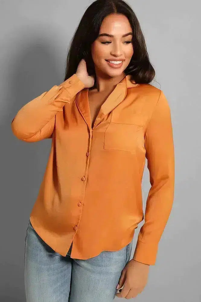 Burnt Orange Crepe Satin Pyjama Style Shirt-phoenixpatriotfoundation