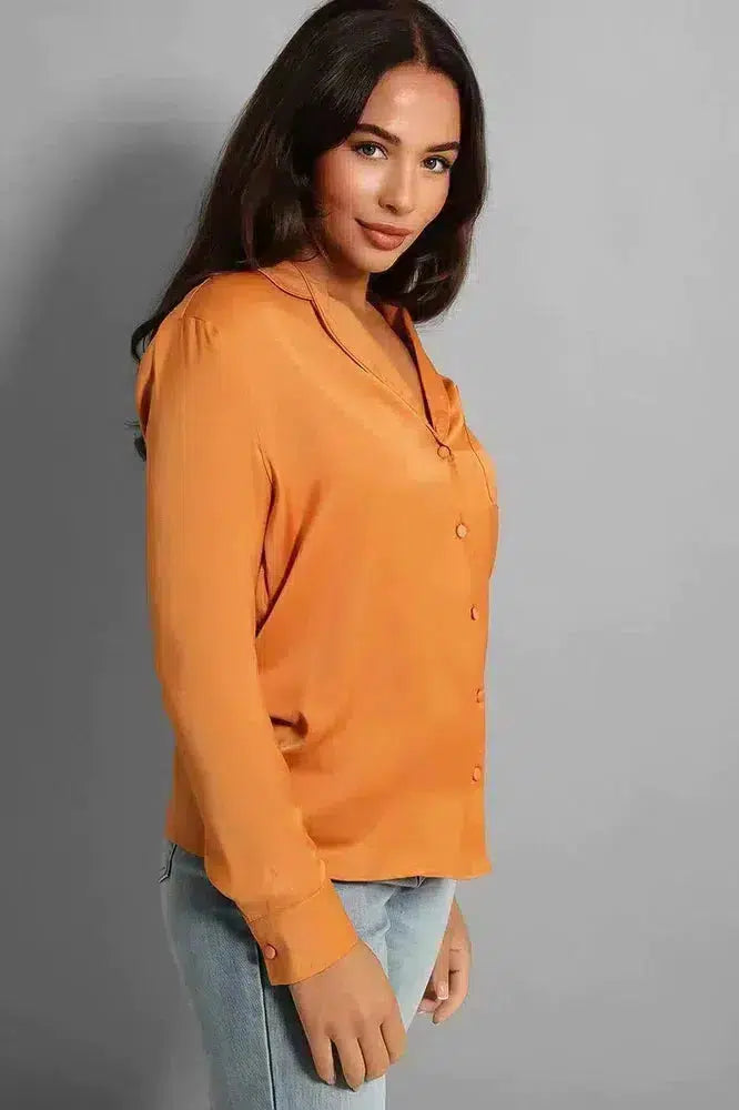 Burnt Orange Crepe Satin Pyjama Style Shirt-phoenixpatriotfoundation