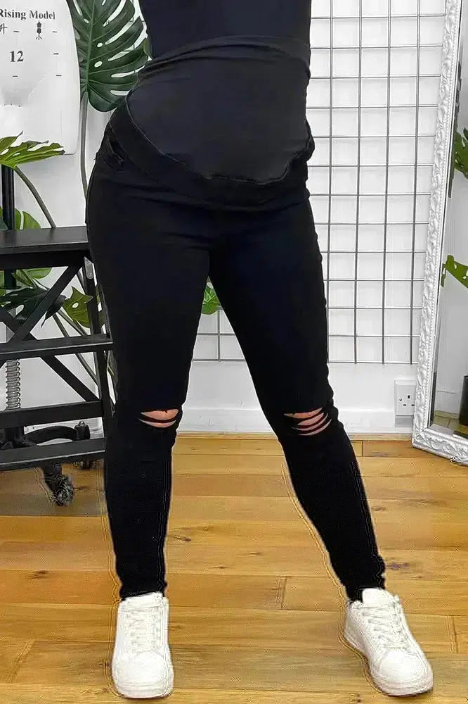 Ripped Knee Bump Cover Maternity Jeans-phoenixpatriotfoundation