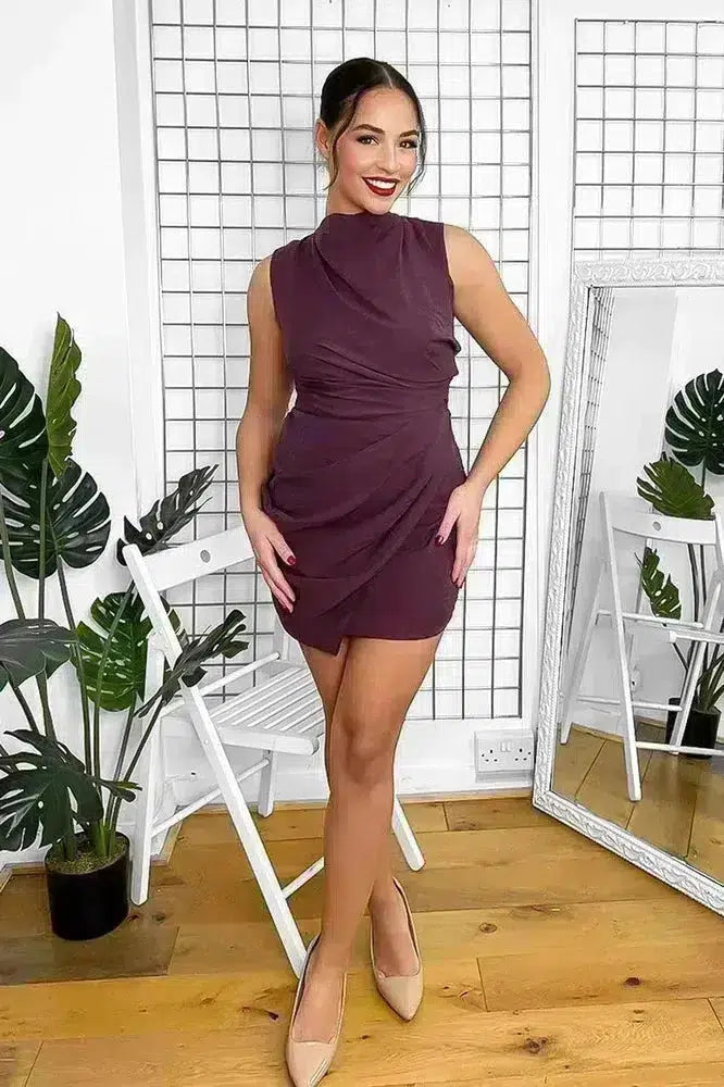 Burgundy Draped Sleeveless Dress-phoenixpatriotfoundation